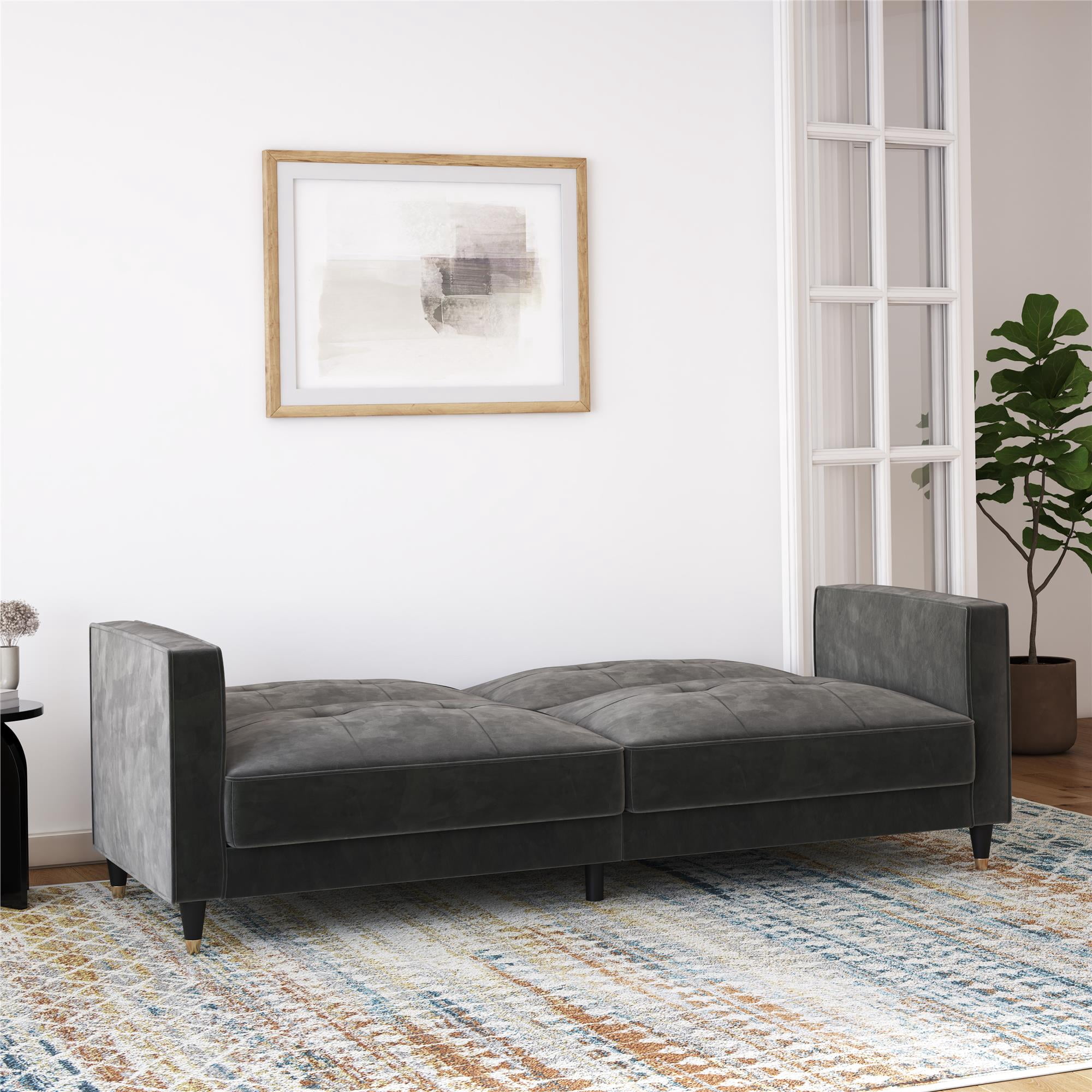 DHP Penelope Pin Tufted Futon, Dark Gray Velvet