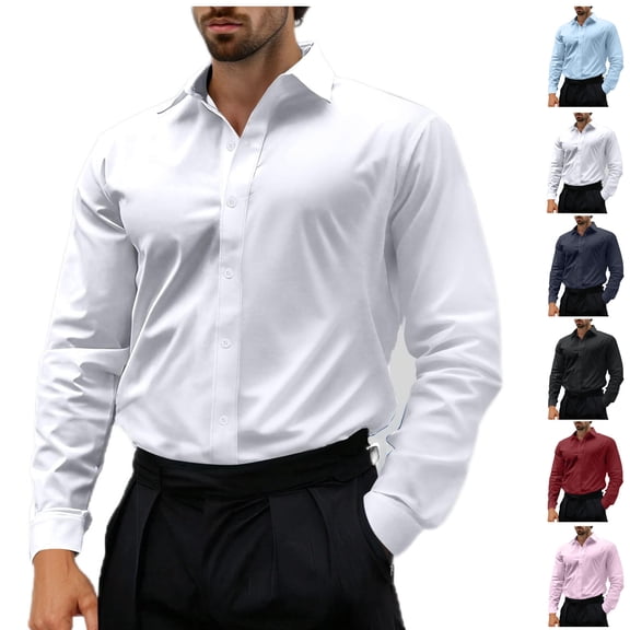 Fsgntruao Dress Shirts for Men Regular Fit Stretch Long Sleeve Business Wedding Button Down Shirts