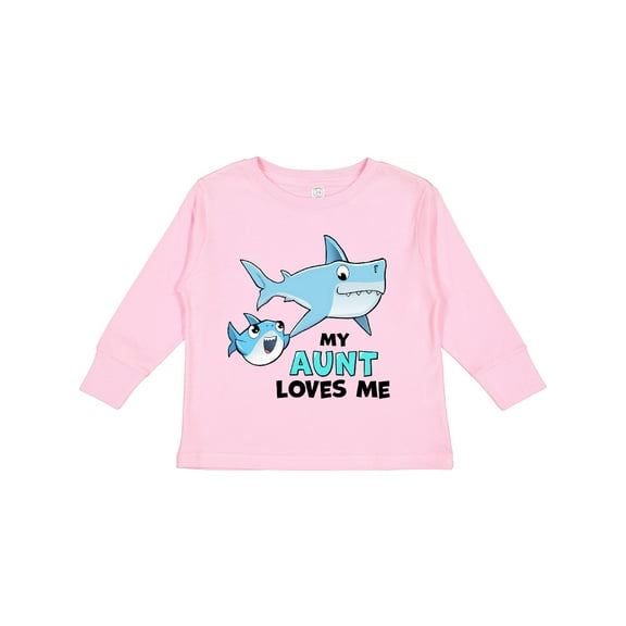 Inktastic My Aunt Loves Me with Cute Sharks Boys or Girls Long Sleeve Toddler T-Shirt