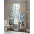 thumbnail image 3 of Summer Blue Sea Octopus Sheer Curtains 108 Inch Long 2 Panels, Nautical Vintage Ocean Wave Compass Linen Light Filtering Rod Pocket Curtains, Sheer Voile Drapes for Living Room Bedroom, 52"x108", 3 of 8