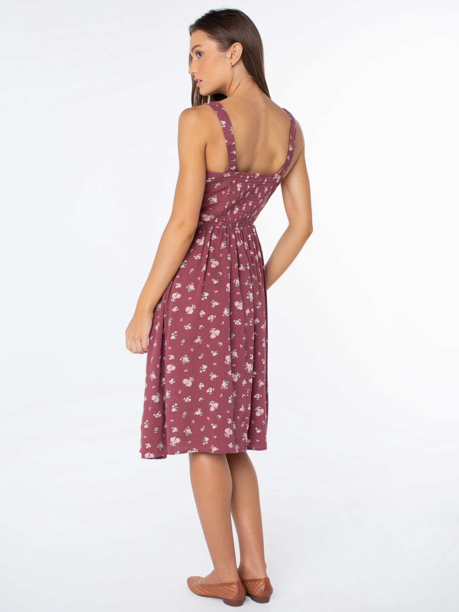 Celebrity Pink Women's Smocked Back Floral Tank Midi Dress, Sizes XS-XXXL