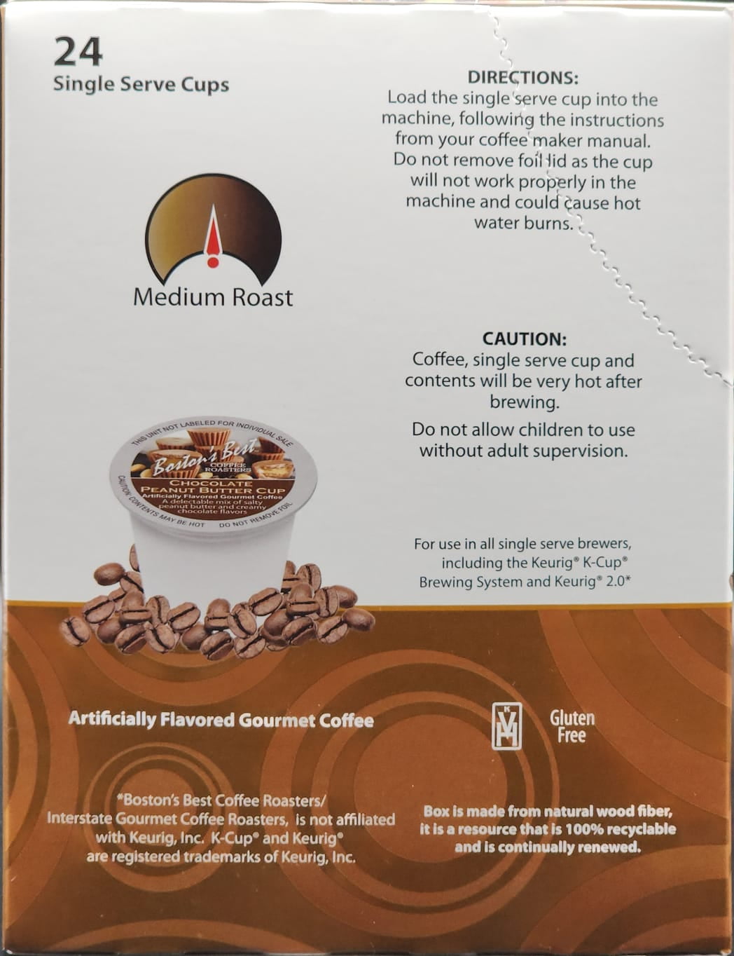 Boston's Best Chocolate Peanut Butter Flavored Coffee Pods Medium Roast 24 Ct