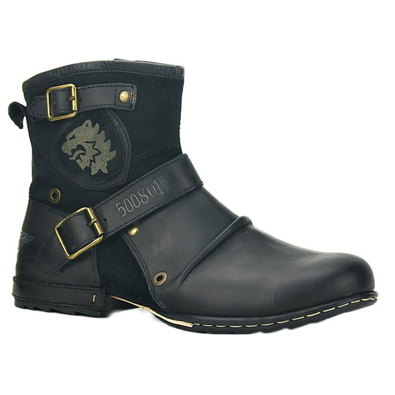 OSSTONE Chukka Boots Moto Boots for Men Fashion Zipper-up Leather Casual Shoes 5008-1-Black-7-WFS Classic Black