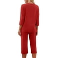 thumbnail image 5 of Women's Pajama Sets 3/4 Sleeve V Neck Pj Top and Capri Pants Casual Loose Sleepwear Loungewear with Pockets, 5 of 6