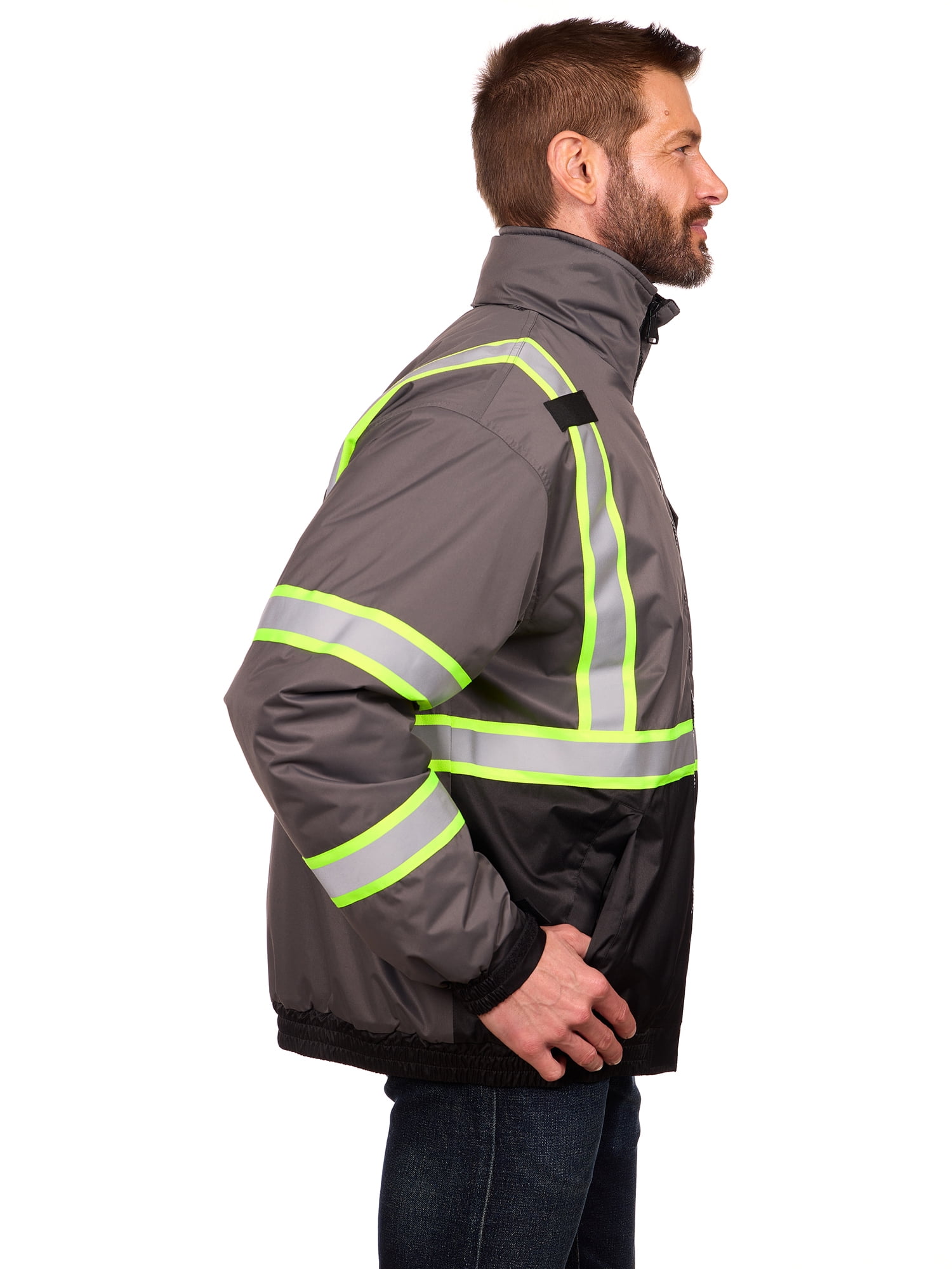 Bass Creek Outfitters Men's Oxford Insulated Safety Work Jacket with Hidden Hood, Sizes S-3XL