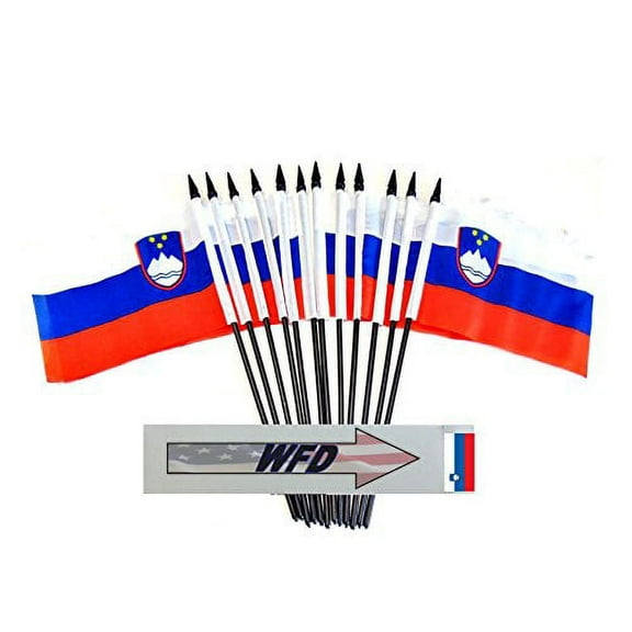 Pack of 12 4"x6" Slovenia Polyester Miniature Office Desk & Little Table Flags, 1 Dozen 4"x 6" Small Mini Hand Waving Stick Flags