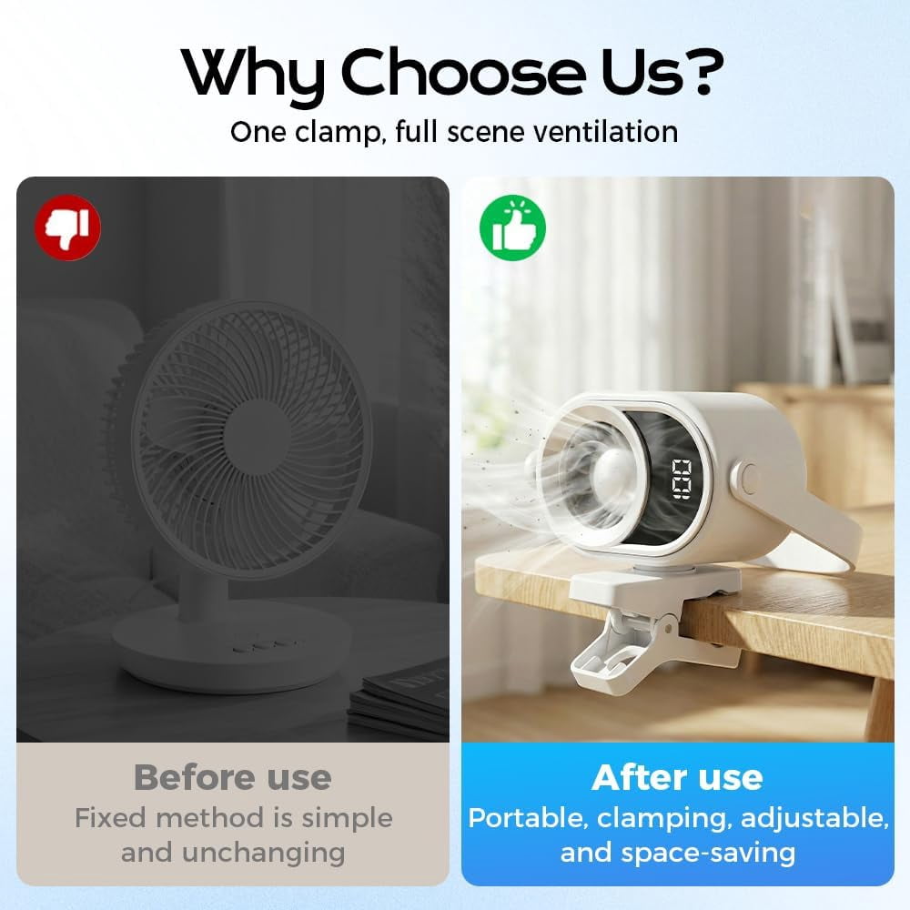 2026 Car Clip on Air Conditioner Fan with LED Display, 360° Rotation 199 Speed Adjustable USB Rechargeable Personal Cooling Fan, Portable Mini Cooling System for Auto Vehicle Travel Office  (2PCS)