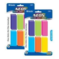 BAZIC Erasers Neon Bevel Eraser, Latex Free Erasers Set, 12-Count