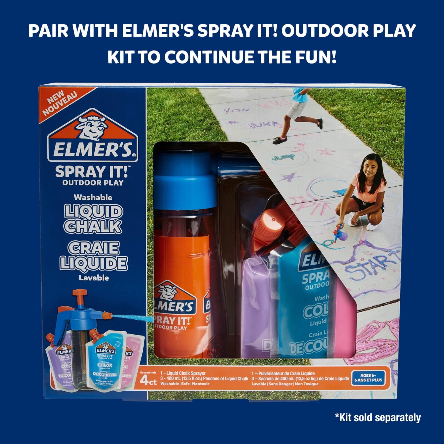 Elmer's Spray It! Outdoor Play Washable Liquid Chalk Refill Pouch, Glow in the Dark, Green, 1 Count