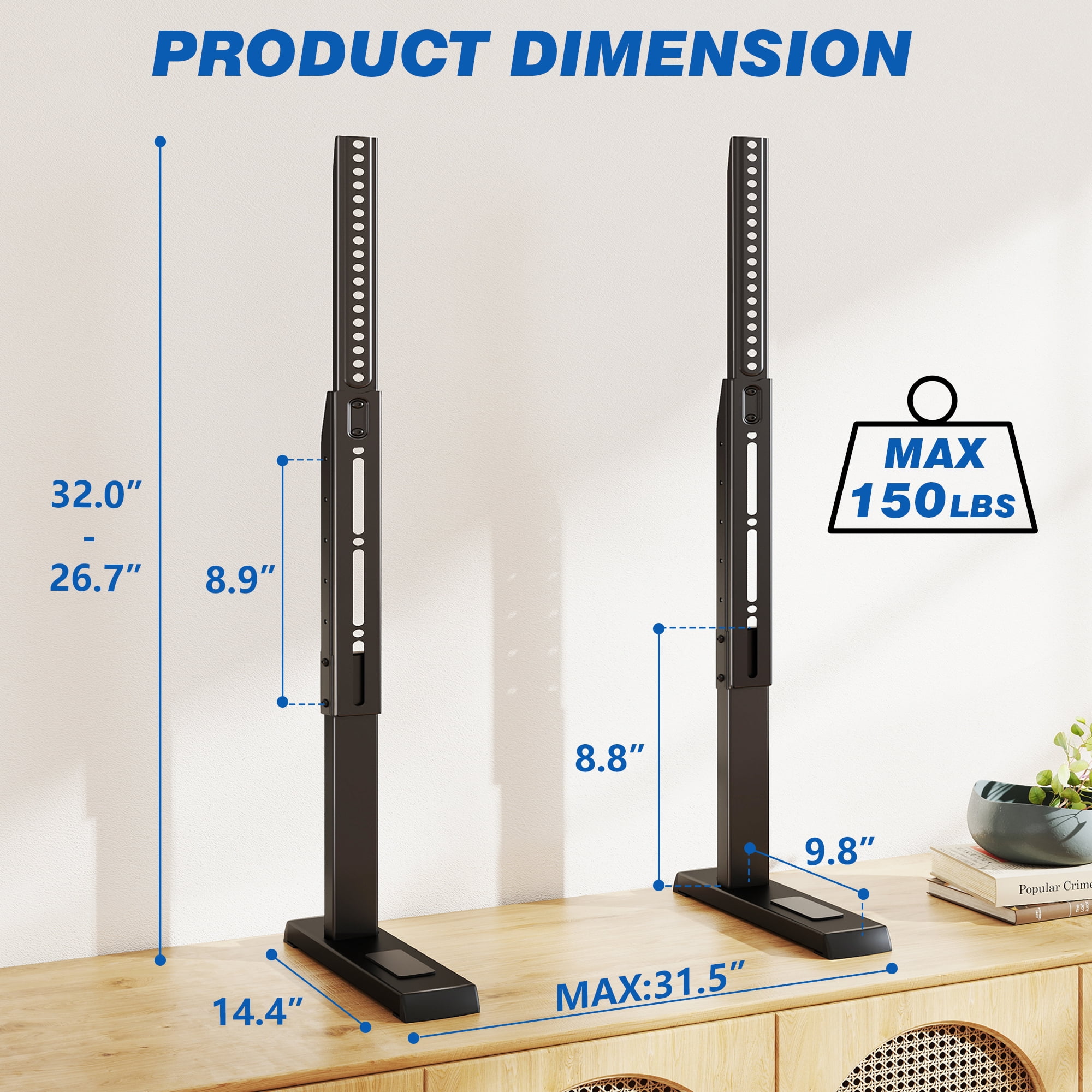 RTVR 24 to 80 inch Table Top TV Stand Universal Feet Base Replacement, TV Mount Legs for Flat Screens, Adjustable Black