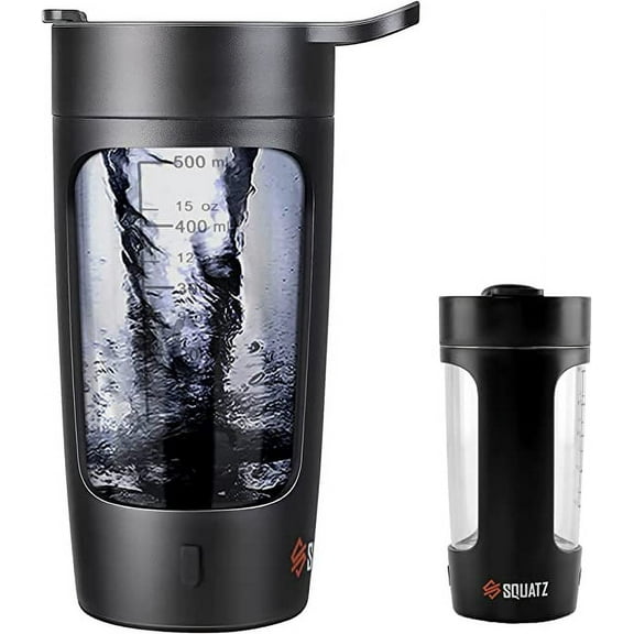 Squatz 22Oz Electric Shaker Bottle Automatic Blending Flask for Protein USB-Rechargeable (Black)