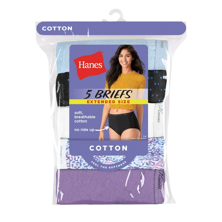 Hanes Cool Comfort Women's Cotton Brief Underwear, 5-Pack (Plus Size)  Assorted 11