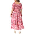 thumbnail image 4 of DARING DIVA Plus Size Short Sleeve Square Neck Maxi Floral Dress 1X Hot Pink, 4 of 6