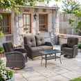 thumbnail image 3 of Bellefurn 5 Pieces Outdoor Patio Furniture Sets with Swivel Rocker Chairs Rattan Glider Loveseat and Coffee Table,Wicker Outdoor Conversation Sets for Porch Deck Backyard Poolside, 3 of 13