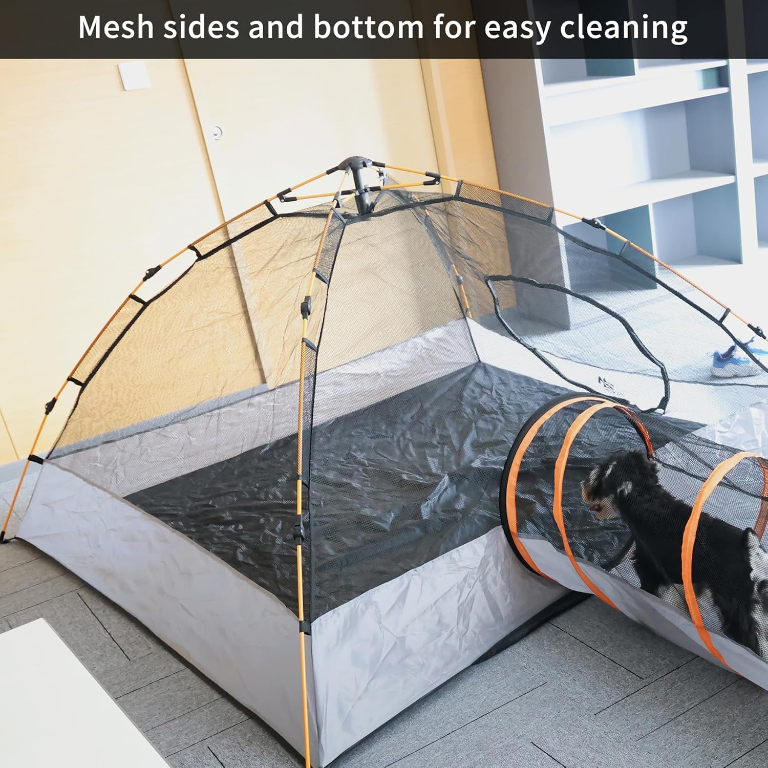 Elevon Pet Cat Playpen Tent with Tunnel, Portable Foldable Enclosure for Cats and Small Pets, Indoor Outdoor Pet Exercise Tent with Carry Bag, 74"x74"x36", Grey