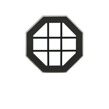 Shed Windows and More 20" Octagon Double Pane Window With Grids, Black Vinyl, Argon Gas, Low-E Glass