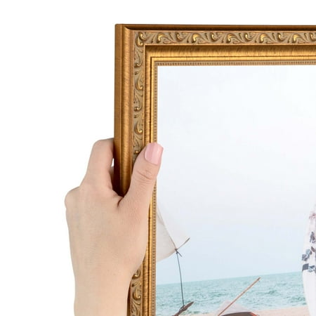 ArtToFrames 19x36 inch Gold with beads Picture Frame, Gold Wood Poster Frame (4139)