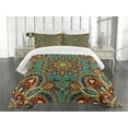 thumbnail image 3 of Ambesonne Mandala Quilted Bedspread Set 3 Pcs, Oriental, King Size, Teal Indigo Ruby, 3 of 5