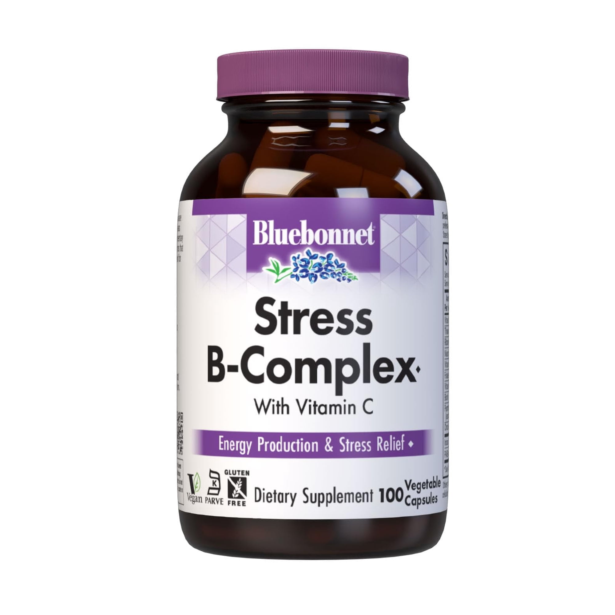 Bluebonnet Stress Relief B Complex, Vitamin B6, B12, Biotin, Folate, 100 Count