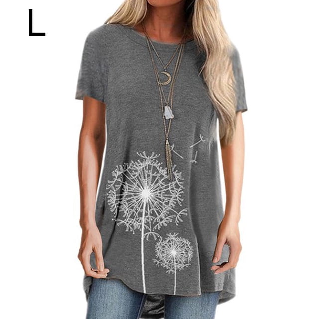 yingyy Femmes T-shirt Imprimé Casual Chemisier Manches Courtes Col Rond Top, Bleu, Gris S L