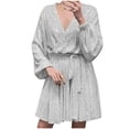 thumbnail image 2 of Women Dresses Long Sleeved Leisure Dresses V-neck Sexy Solid Fashion Dresses Silver Trendy Skirt Size S, 2 of 6