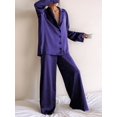 thumbnail image 4 of Women's Notched Collar Long Sleeve Top & Wide Leg Pants Loungewear Set L, 4 of 7