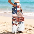thumbnail image 4 of 4th Of July Pants for Women Patriotic Star USA Flag Print Slit Baggy Pajama Bottoms Elastic High Waist Wide Leg Regular Fit Casual Lounge Pants, #01 Navy, M, 4 of 5