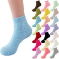 thumbnail image 2 of Women Fuzzy Cozy Slipper Socks Warm Soft Winter Plush Home Sleeping Socks Unisex Candy Color Mid-Calf Socks Version E, 2 of 3