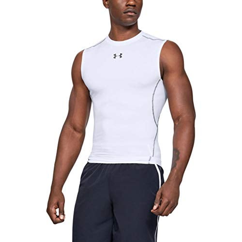 Under Armour Mens HeatGear Armour Sleeveless Compression T-Shirt , White  (100)/Graphite , Large 
