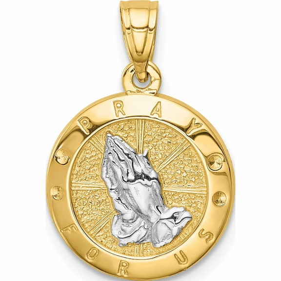 14K Yellow & Rhodium With Praying Hands Pendant Made In United States -Jewelry By Sweet Pea
