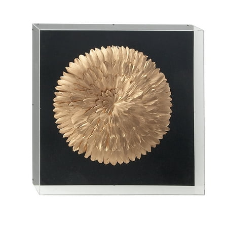 - Decmode Contemporary 24 X 24 Inch Gold Paper, Acrylic, Wood And Linen Feather Shadow Box Wall Decor