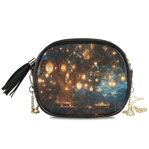 Womens Casual Chain Shoulder Bag Simple style Tree with Hanging Lanterns Evening Crossbody Bag