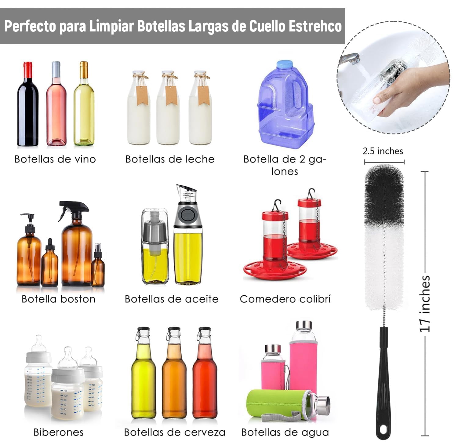 8-Pack Bottle Brushes with Straw Cleaner, Multifunctional Bottle Washing Brush with Hanging Hole, Suitable for Cleaning Bottles, Baby Bottles, Thermoses, and Caps