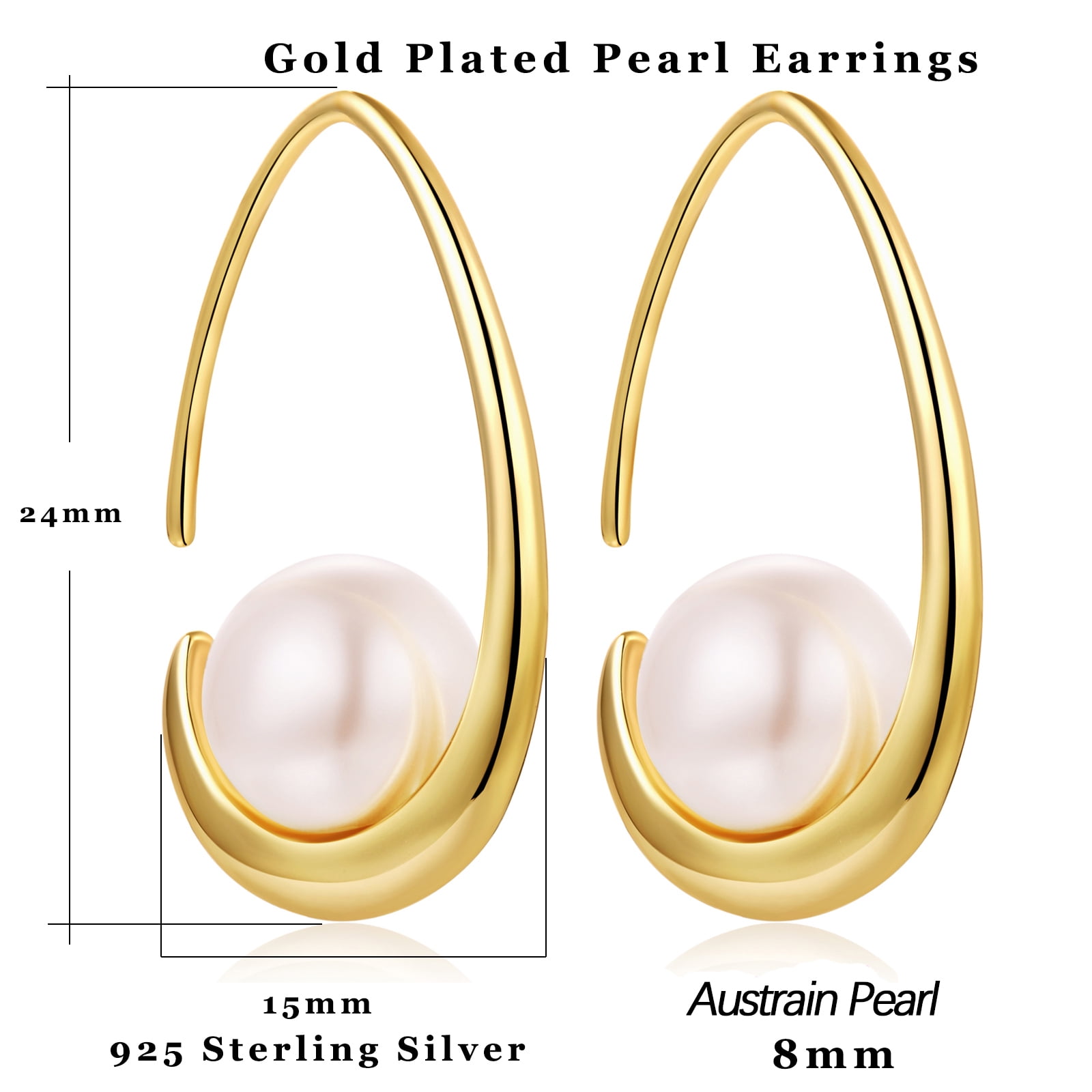 Jiamiaoi Pearl Dangle Earrings Sparkly Diamond Pearl hoop Earrings Pearl Drop Earrings Sterling Silver Pearl Earring Drop