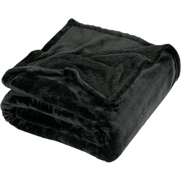 Royale Linens Fleece Blanket Throw Size - Fleece Bed Blanket - All Season Warm Lightweight Super Soft Anti Static Throw Blanket - Black Blanket - Blanket For Couch (50X60 Inches, Black)
