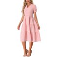 thumbnail image 4 of Vestido de cuadros para mujer INSPIRE CHIC con volantes, escote en V, decoración de botones, vestido midi fluido rosa XL, 4 of 6