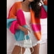thumbnail image 4 of Suéter Tipo Cárdigan Retro en Contraste para Mujer, Cuello en V Holgado, Mangas Farol, Tejido Grueso, Abrigo de Diario. Naranja y Rojo M, 4 of 9