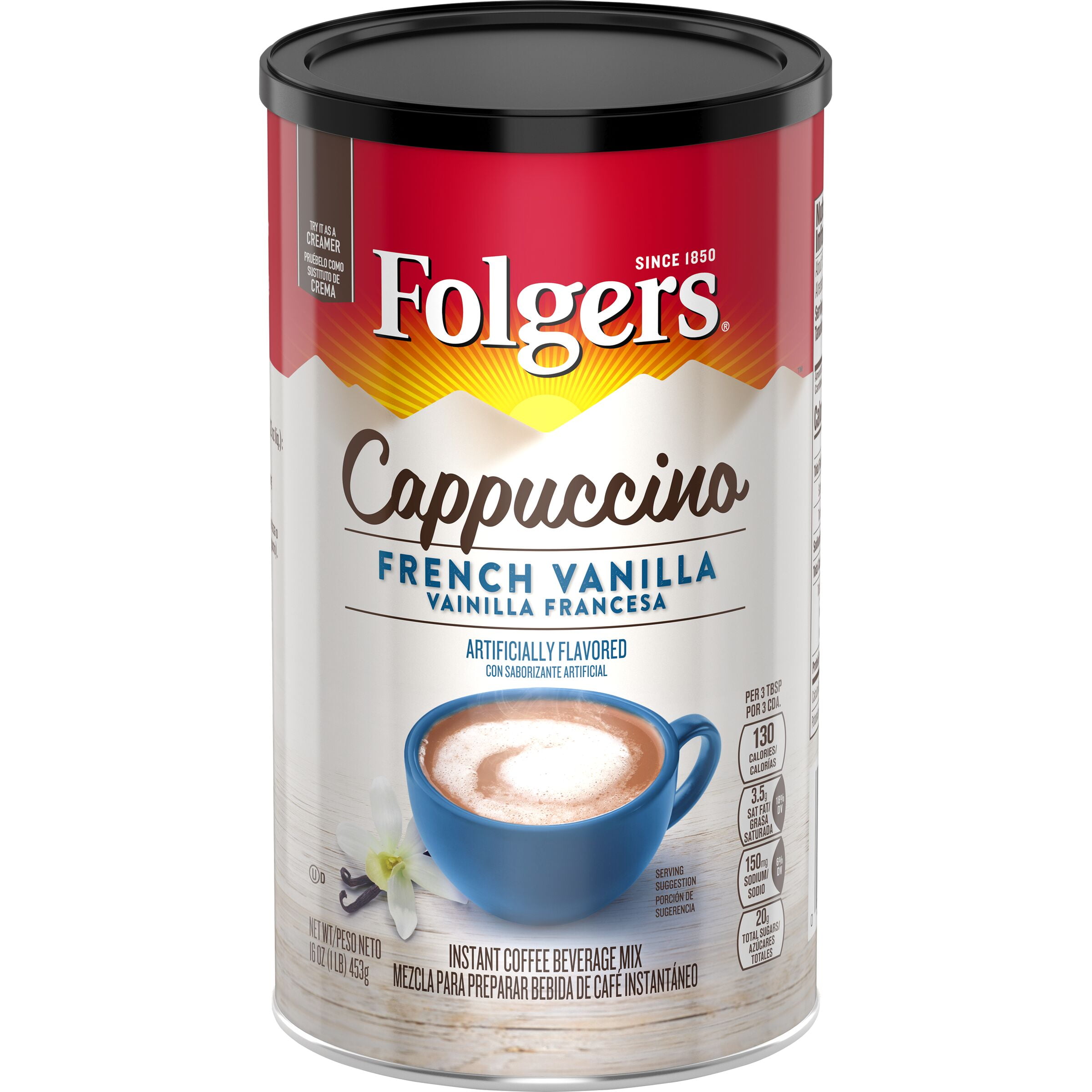 Folgers French Vanilla Flavored Cappuccino Packets, Instant Coffee Beverage  Mix, 16-Ounce - Walmart.com