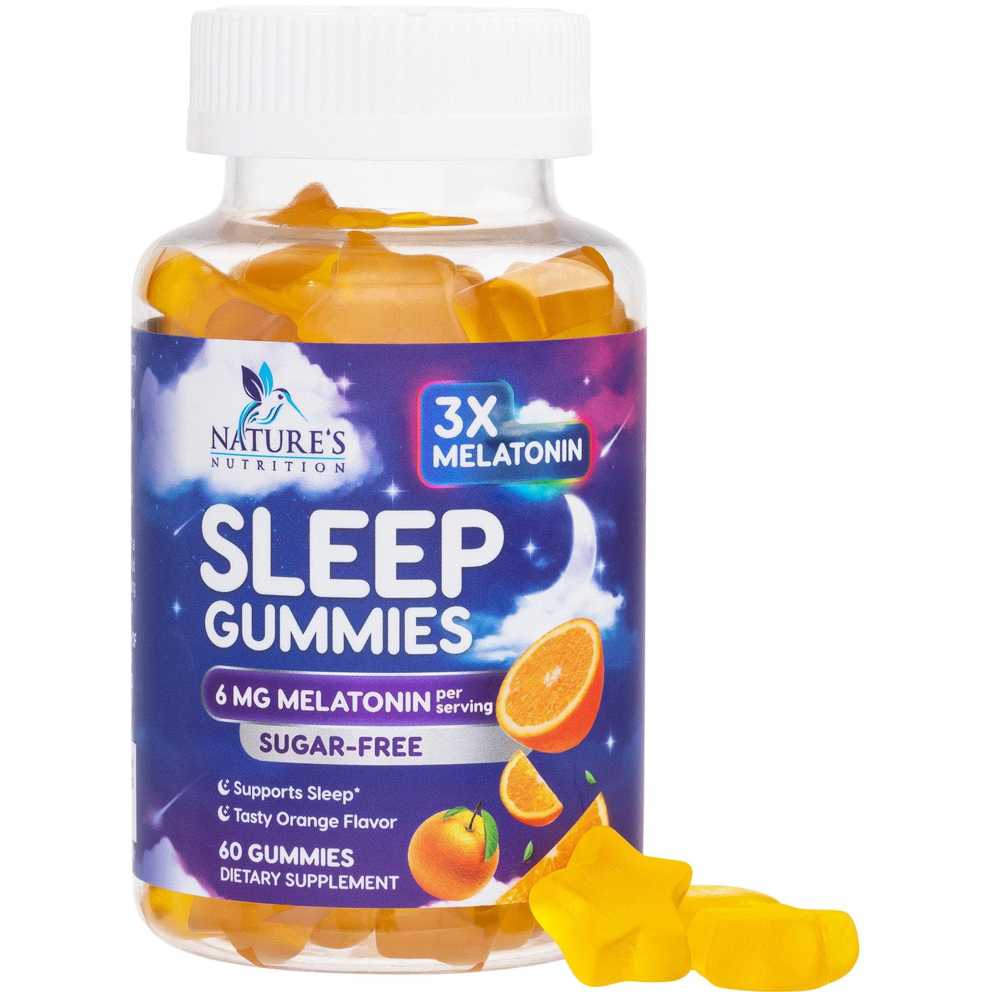 Melatonin Gummies - 6mg Melatonin - Sugar-Free Melatonin Gummy, Sleep Support for Adults - Extra Strength Sleeping Gummy Supplement - Supports Restful Sleep - Tasty Orange Flavor - Vegan - 60 Gummies