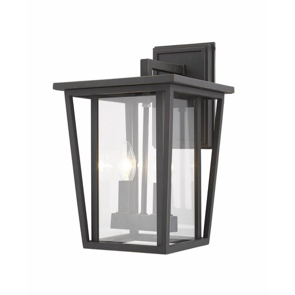 Z-Lite Seoul 2 Light 15" Clear Glass Aluminum Outdoor Wall Sconce in Bronze