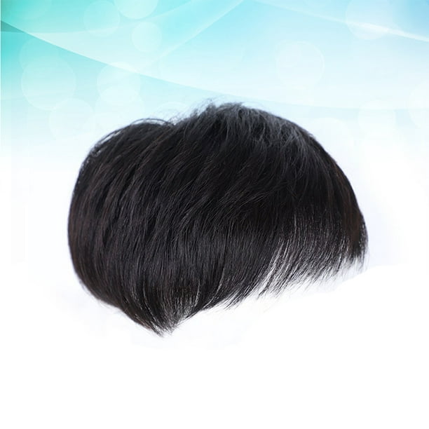 Hommes Perruque Réaliste Hommes Bloc de Remplacement de Tête Vrais Cheveux  Invisible Sans Couture Chauves Cheveux Noirs Pièce de Perruque Mâle (Noir  13x14cmcm) 