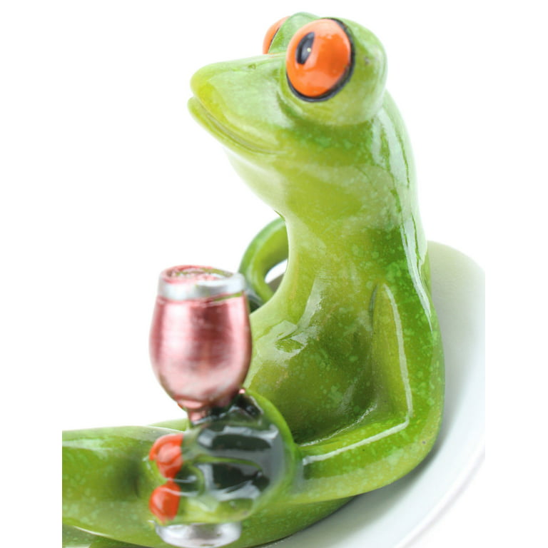 Cute Green Frog Hand Painted Large Wine Glass Frog 