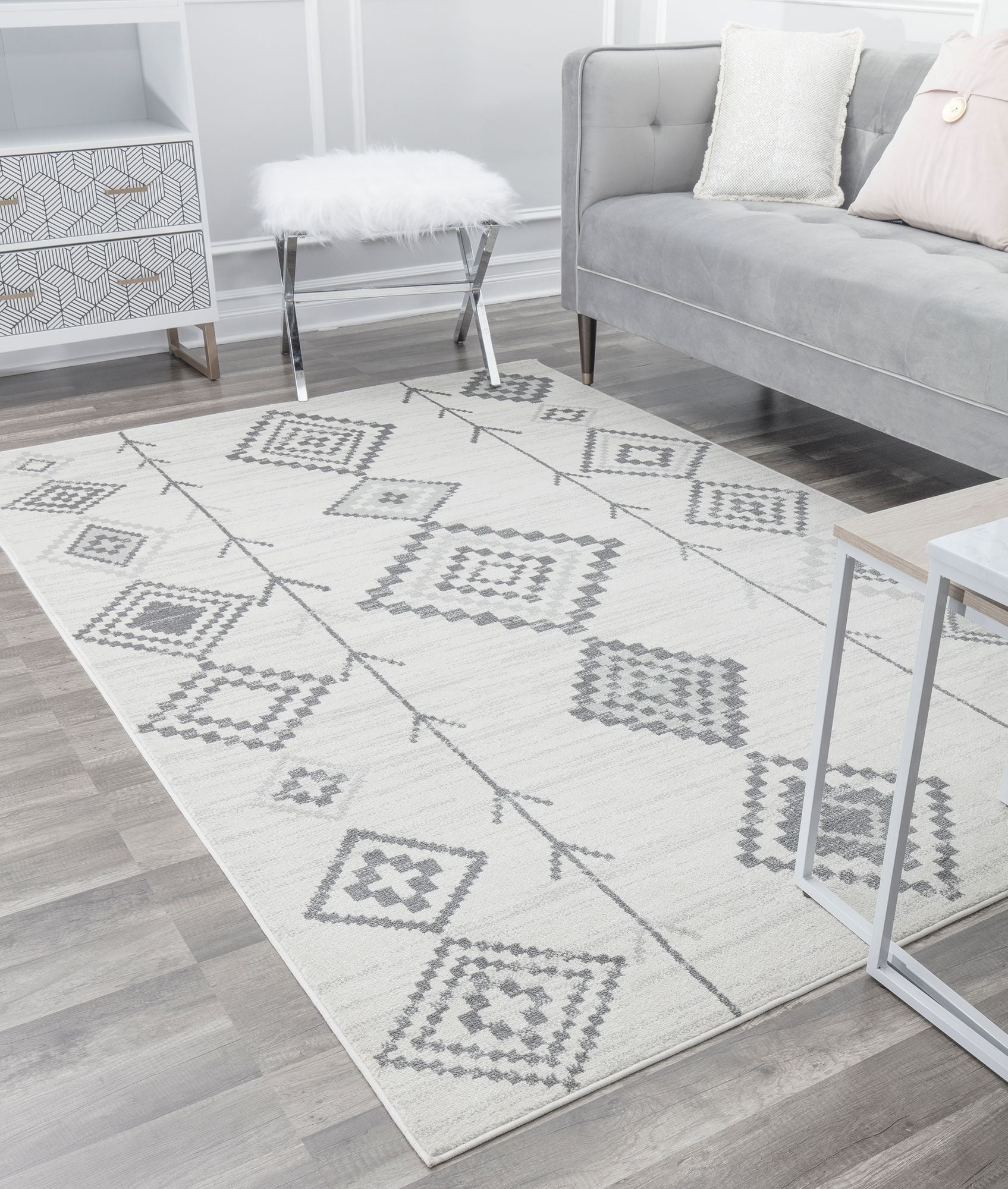 Soleil BR15L Native White Tribal Moroccan Light Gray Area Rug, 8'9"x12'