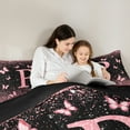 thumbnail image 5 of Homewish Initial P Letter Full Size Comforter Sets, Black Pink Sequin Print Bedding Comforter Set, Romantic Butterfly Animal Reversible Bedding Sets, Microfiber Bedroom Decor, 3pcs, 5 of 8