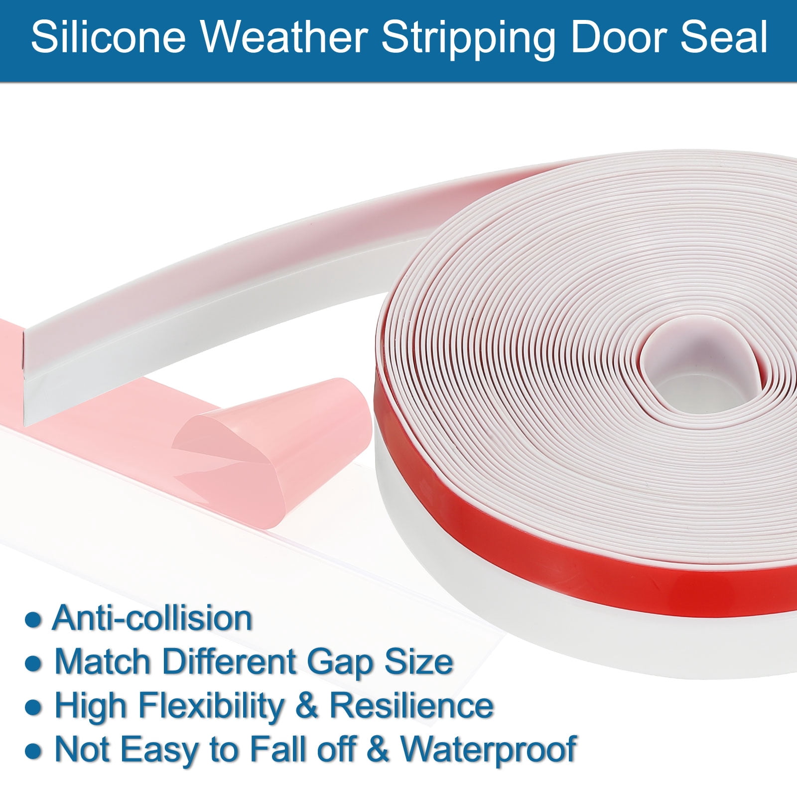 Uxcell Silicone Seal Strip, 2 Roll 20 Ft x 1" Width Self Adhesive Door Draft Stopper Weather Stripping Tape for Gap, Grey/Red