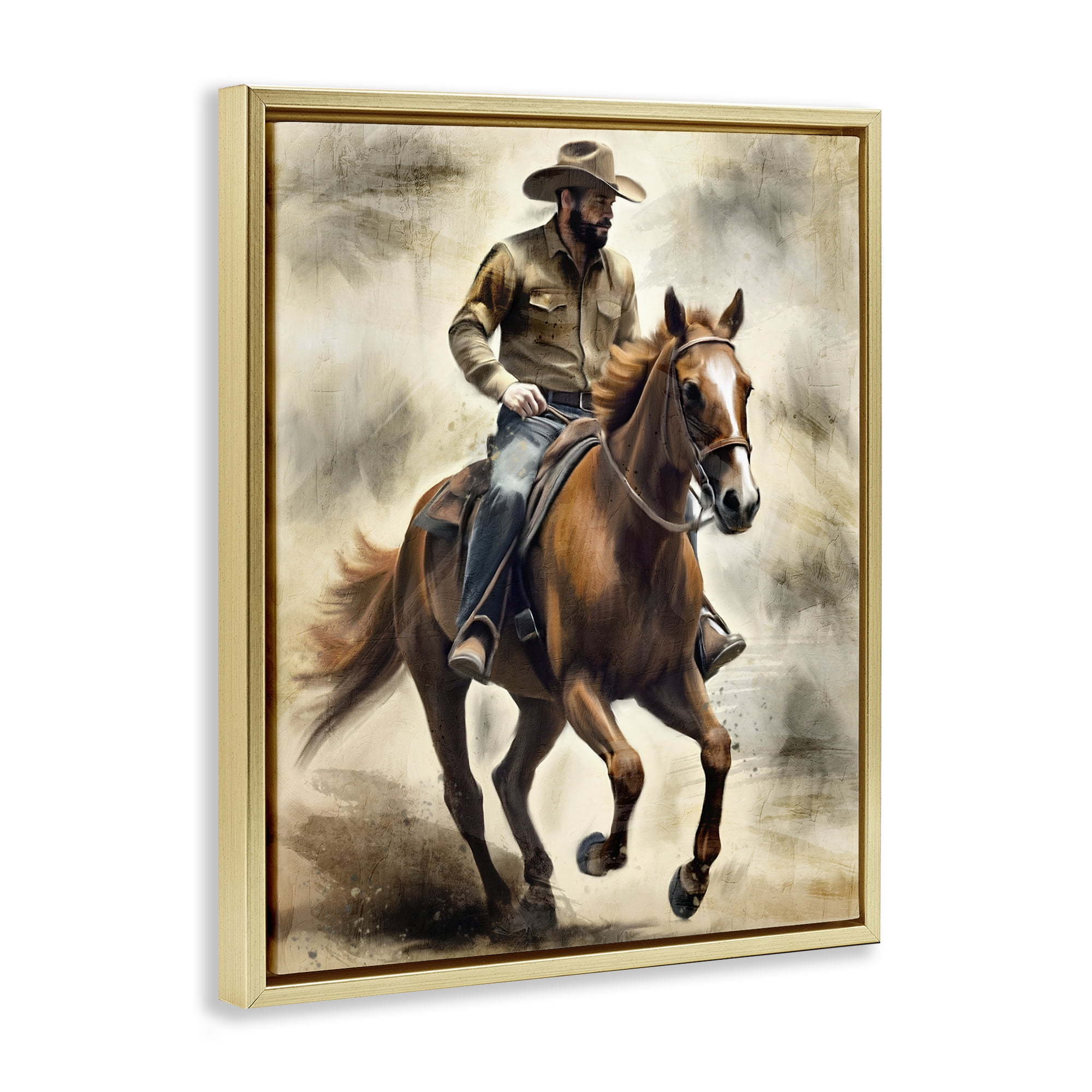 Stupell Industries Gallop Horse & Cowboy Gold Framed Floater Canvas Wall Art, design by Kim Allen