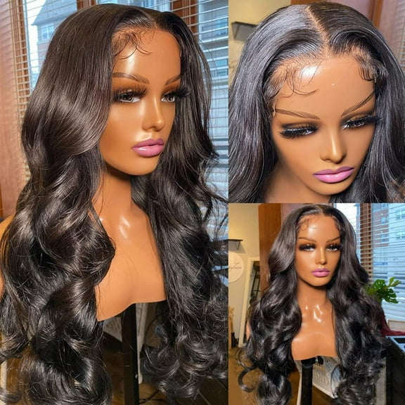 Nvzi 1 piece of 34 inch black wavy lace wig - lace front wig, pre impregnated non adhesive wig, lace closed invisible hair line, daily style matching