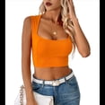 thumbnail image 1 of Top Corto Sin Mangas con Cuello Cuadrado para Mujer, Ideal para Entrenamiento y Fitness, Básico de Verano 2025 Color Naranja M, 1 of 8