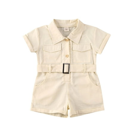 

Bagilaanoe Toddler Baby Girl Short Jumpsuit Short Sleeve Turn-down Collar Bodysuit 1T 2T 3T 4T 5T 6T Kids High Waist Overalls Romper