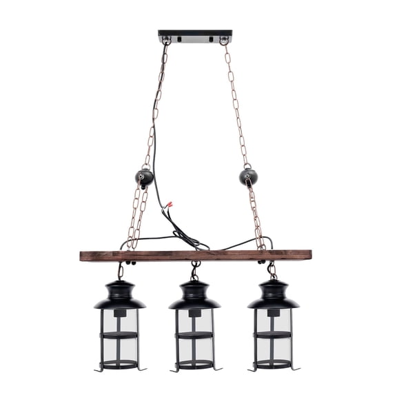 ToppiJoy 3 Lights Wood Vintage Chandelier, Industrial Farmhouse Island Light with Glass Lampshade, for Dining Room Bar Restaurant (Not Included Bulbs)